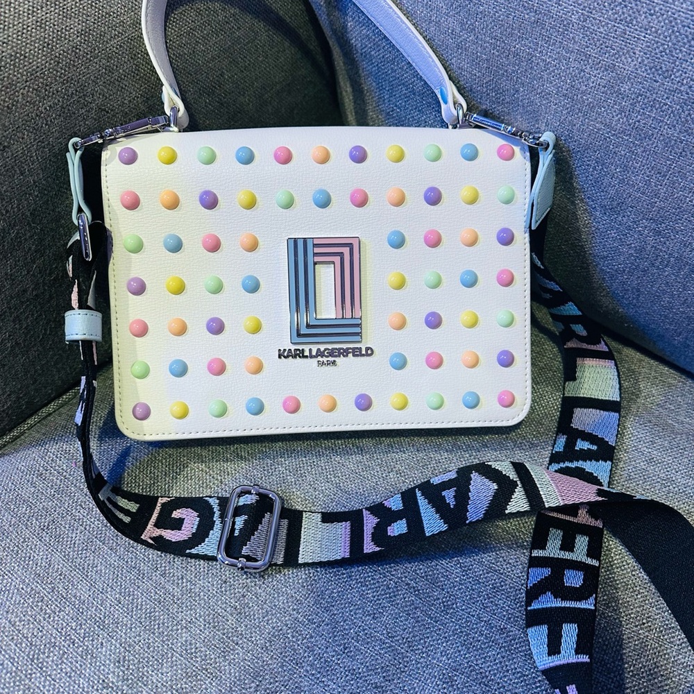 Karl Lagerfeld White Pastel Studded Crossbody Bag